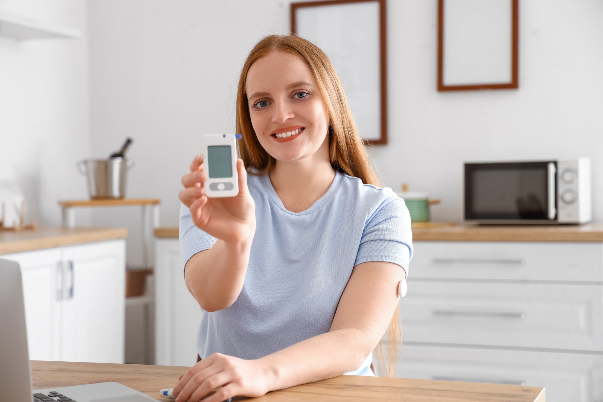 Woman with Diabetes Measuring Blood Sugar Level at Home